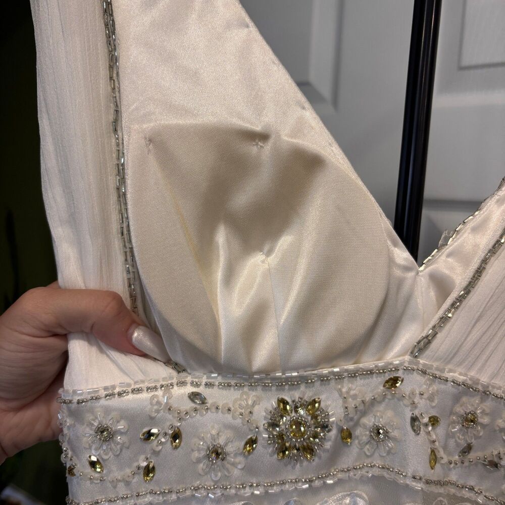 Sue Wong Nocturne Dress Sz 4 Ivory Beaded Sequin Floral Lace V Neck Cocktail - Picture 6 of 12